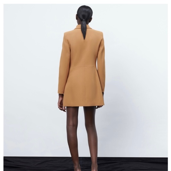 ZARA Double-Breasted Long Brown Blazer with Large Gold Buttons Size XS - Picture 4 of 4